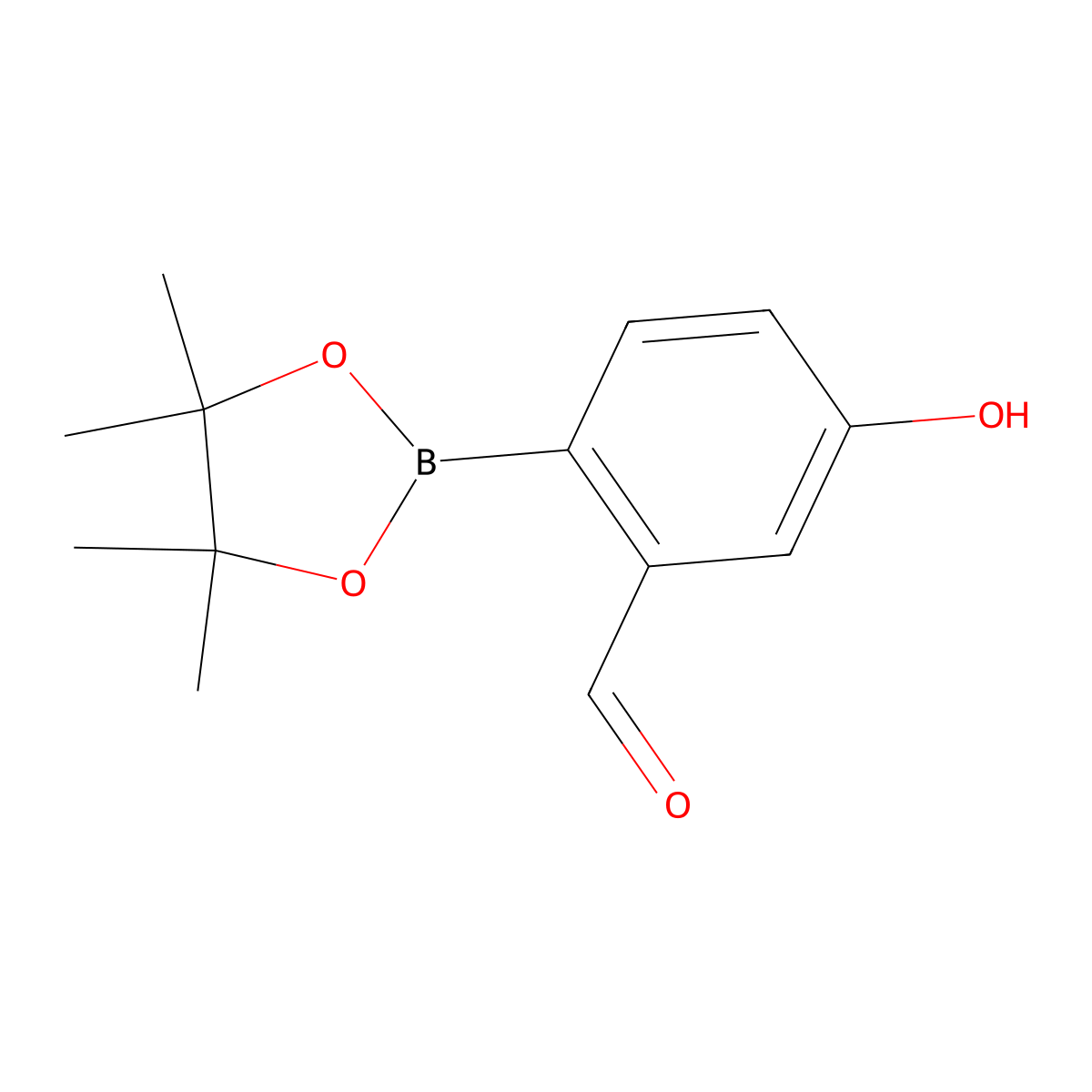 5-Hydroxy-2-(4,4,5,5-tetramethyl-1,3,2-dioxaborolan-2-yl)benzaldehyde molecular structure, CAS 1038827-60-9