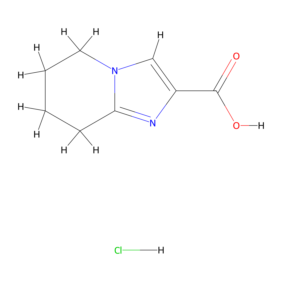5H,6H,7H,8H-imidazo(1,2-a)pyridine-2-carboxylic acid hydrochloride molecular structure, CAS 1038828-34-0