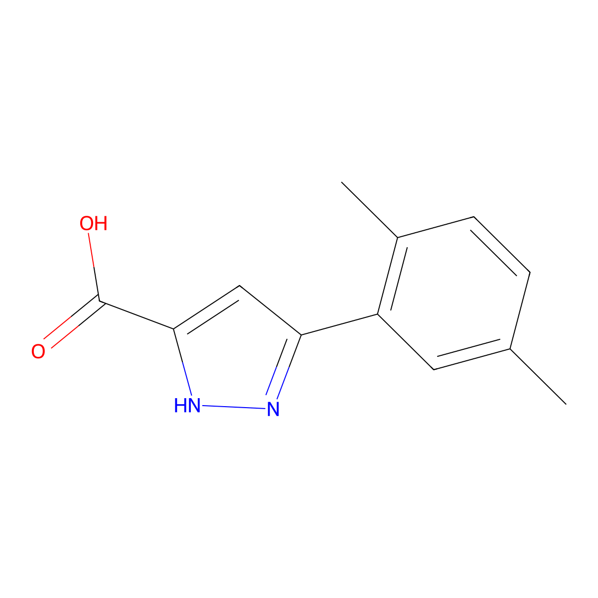 3-(2,5-dimethylphenyl)-1H-pyrazole-5-carboxylic acid molecular structure, CAS 1038829-40-1