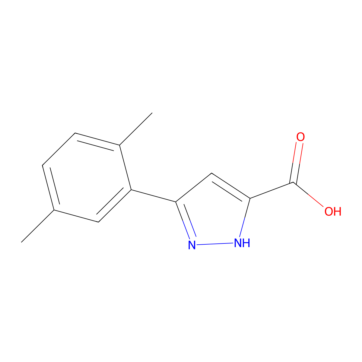 3-(2,5-dimethylphenyl)-1H-pyrazole-5-carboxylic acid molecular structure, CAS 1038829-40-1