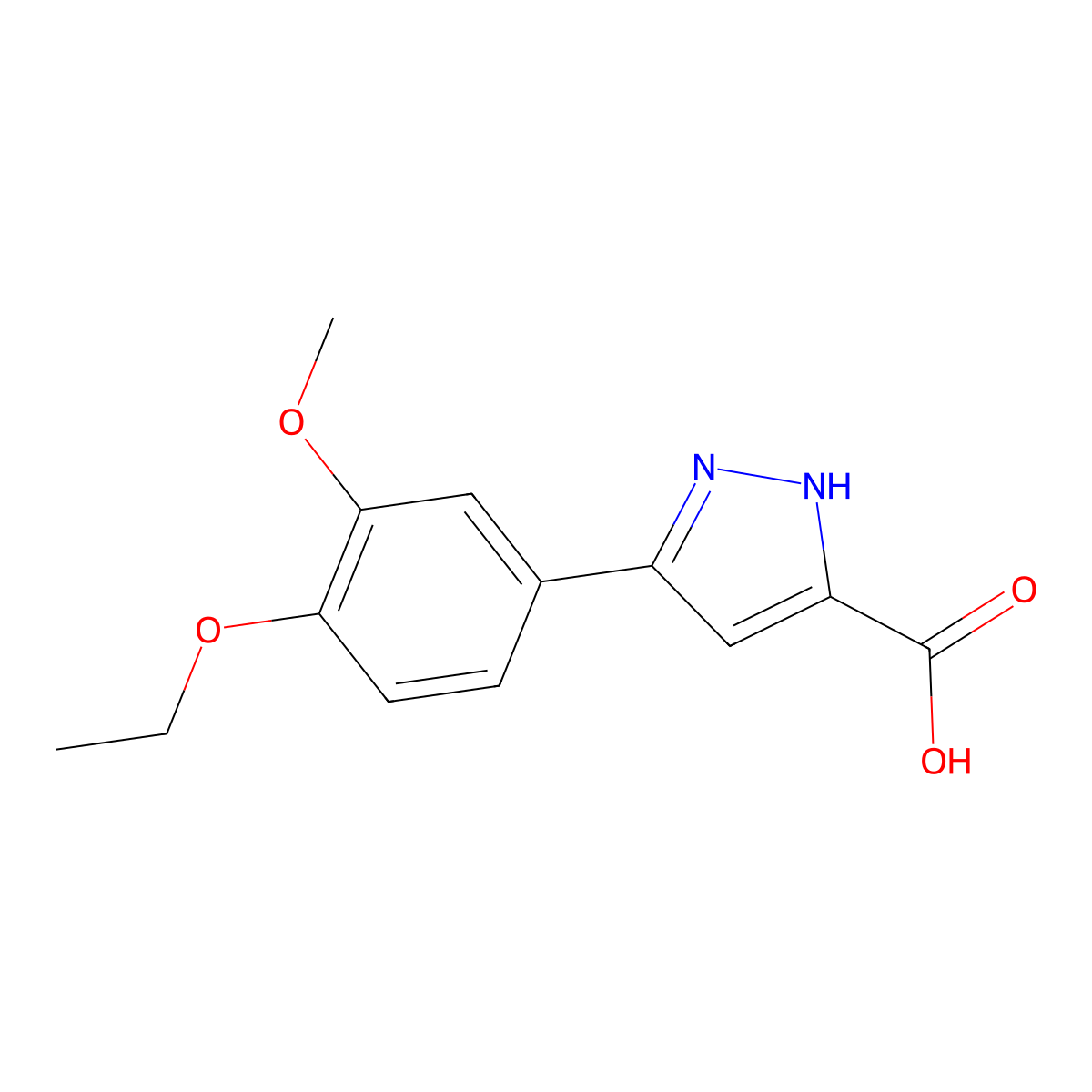 3-(4-ethoxy-3-methoxyphenyl)-1H-pyrazole-5-carboxylic acid molecular structure, CAS 1038829-48-9