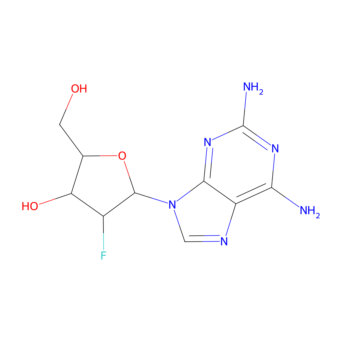 (2R,3R,4S,5R)-5-(2,6-diaminopurin-9-yl)-4-fluoro-2-(hydroxymethyl)oxolan-3-ol molecular structure, CAS 103884-97-5