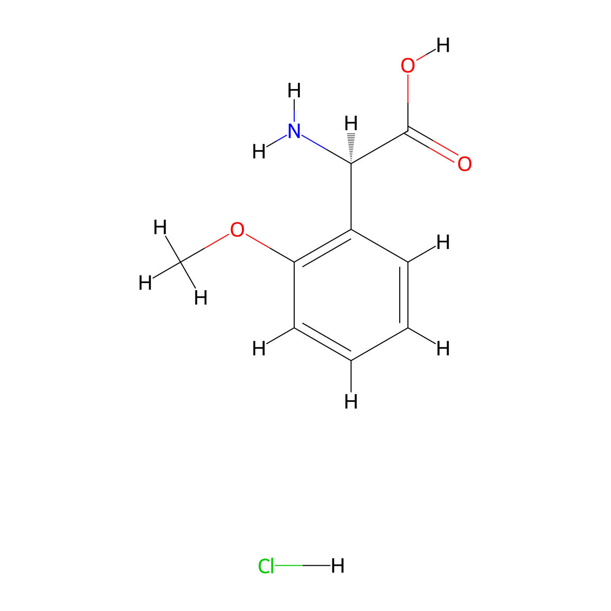 (R)-2-amino-2-(2-methoxyphenyl)acetic acid hydrochloride molecular structure, CAS 103889-79-8