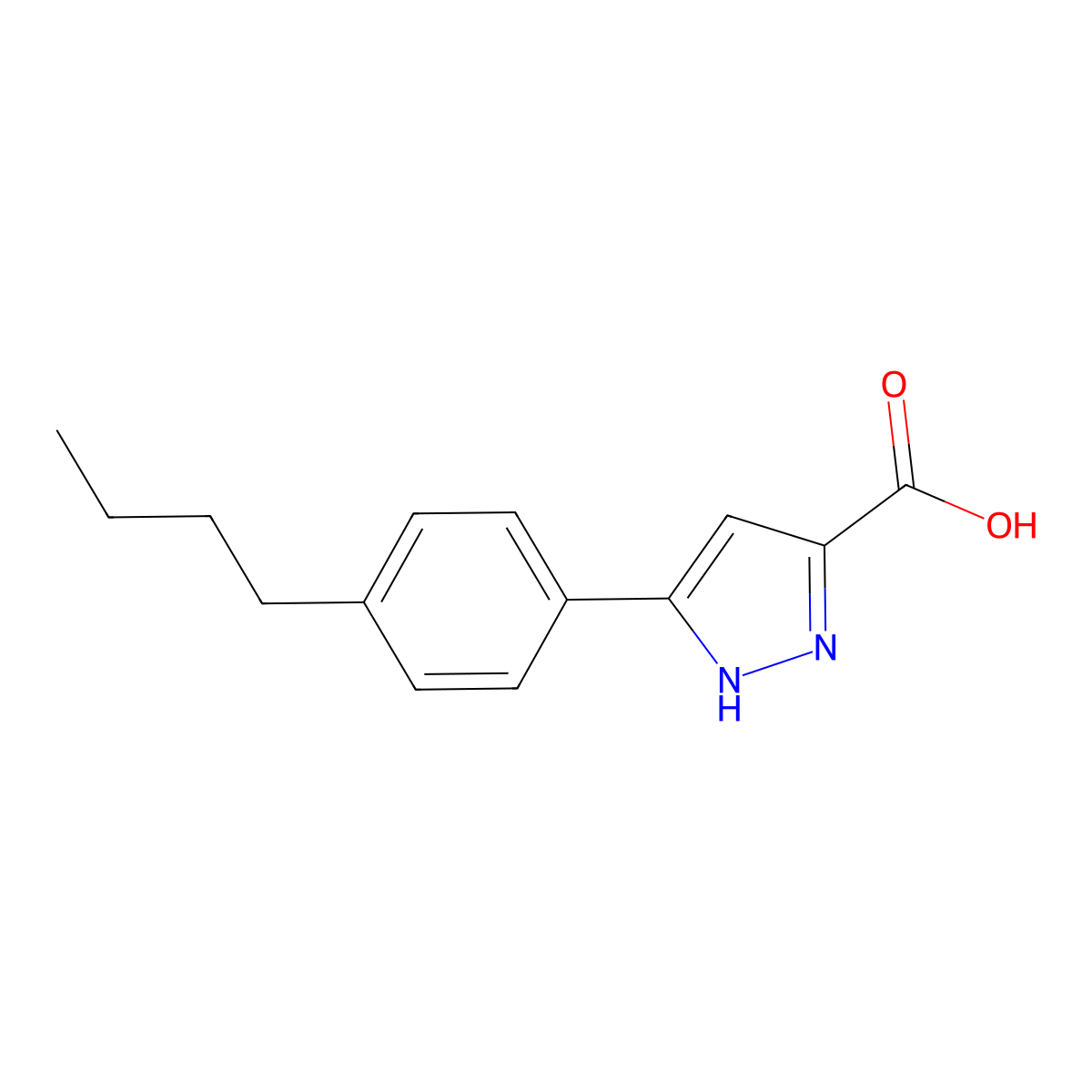 5-(4-Butylphenyl)-1H-pyrazole-3-carboxylic acid molecular structure, CAS 1038914-12-3