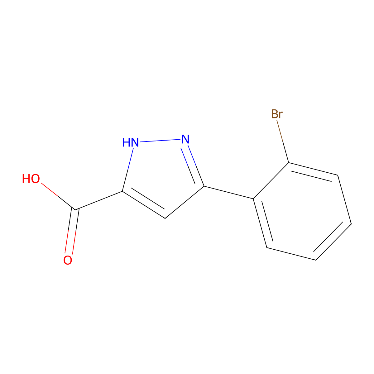 3-(2-bromophenyl)-1H-pyrazole-5-carboxylic acid molecular structure, CAS 1038915-04-6
