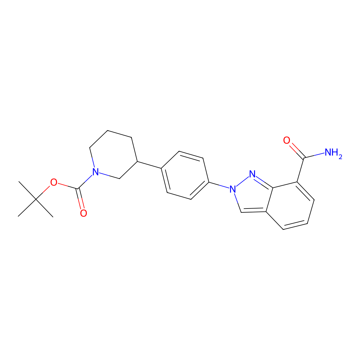 tert-Butyl (S)-3-(4-(7-carbamoyl-2H-indazol-2-yl)phenyl)piperidine-1-carboxylate molecular structure, CAS 1038916-11-8