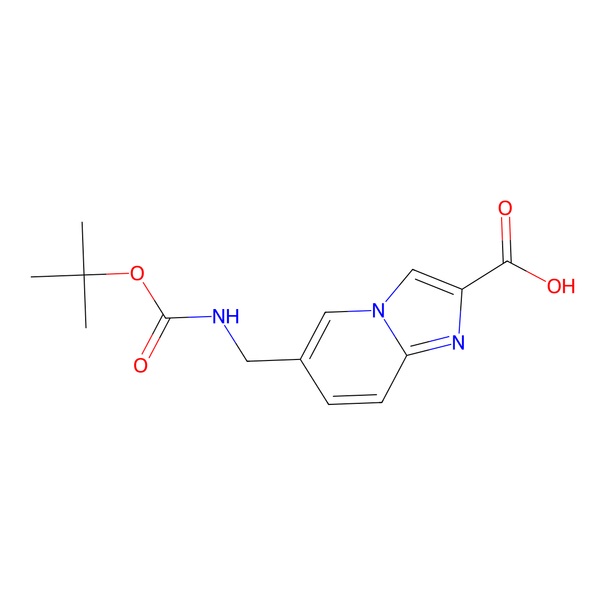 6-(((Tert-butoxycarbonyl)amino)methyl)imidazo(1,2-a)pyridine-2-carboxylic acid molecular structure, CAS 1038916-43-6