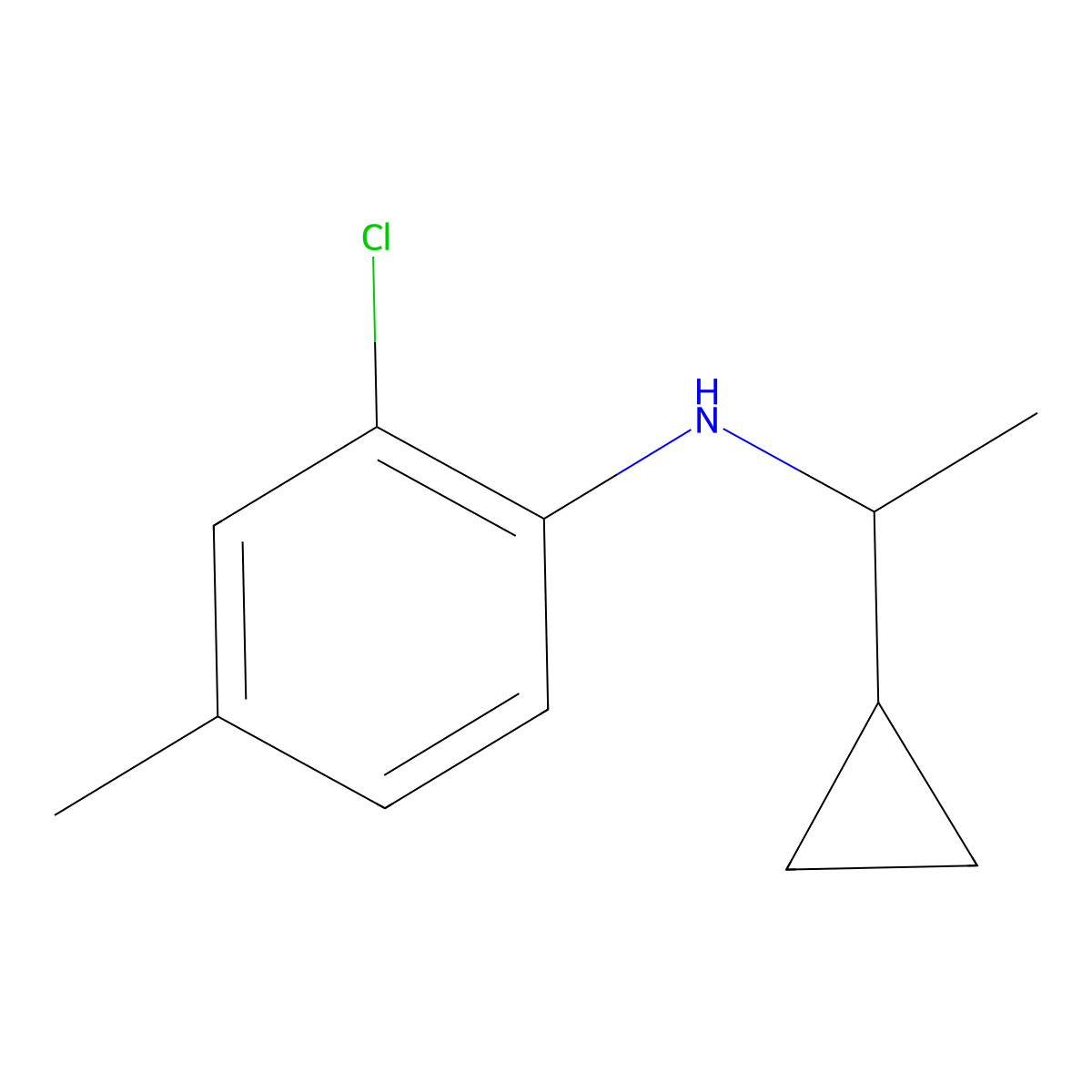 2-chloro-N-(1-cyclopropylethyl)-4-methylaniline molecular structure, CAS 1038967-06-4