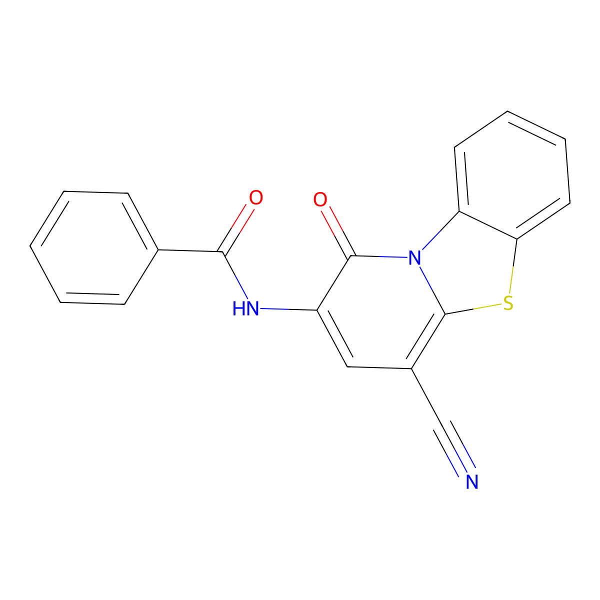 2-Benzamido-4-cyano-1-oxo-1H,5H-pyrido(1,2-a)benzimidazole molecular structure, CAS 103897-17-2