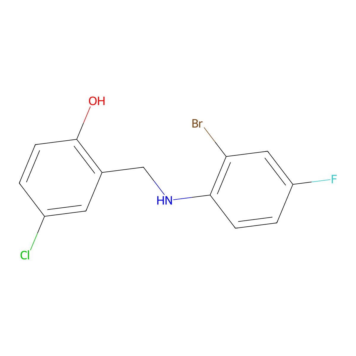 2-{[(2-Bromo-4-fluorophenyl)amino]methyl}-4-chlorophenol molecular structure, CAS 1038976-99-6