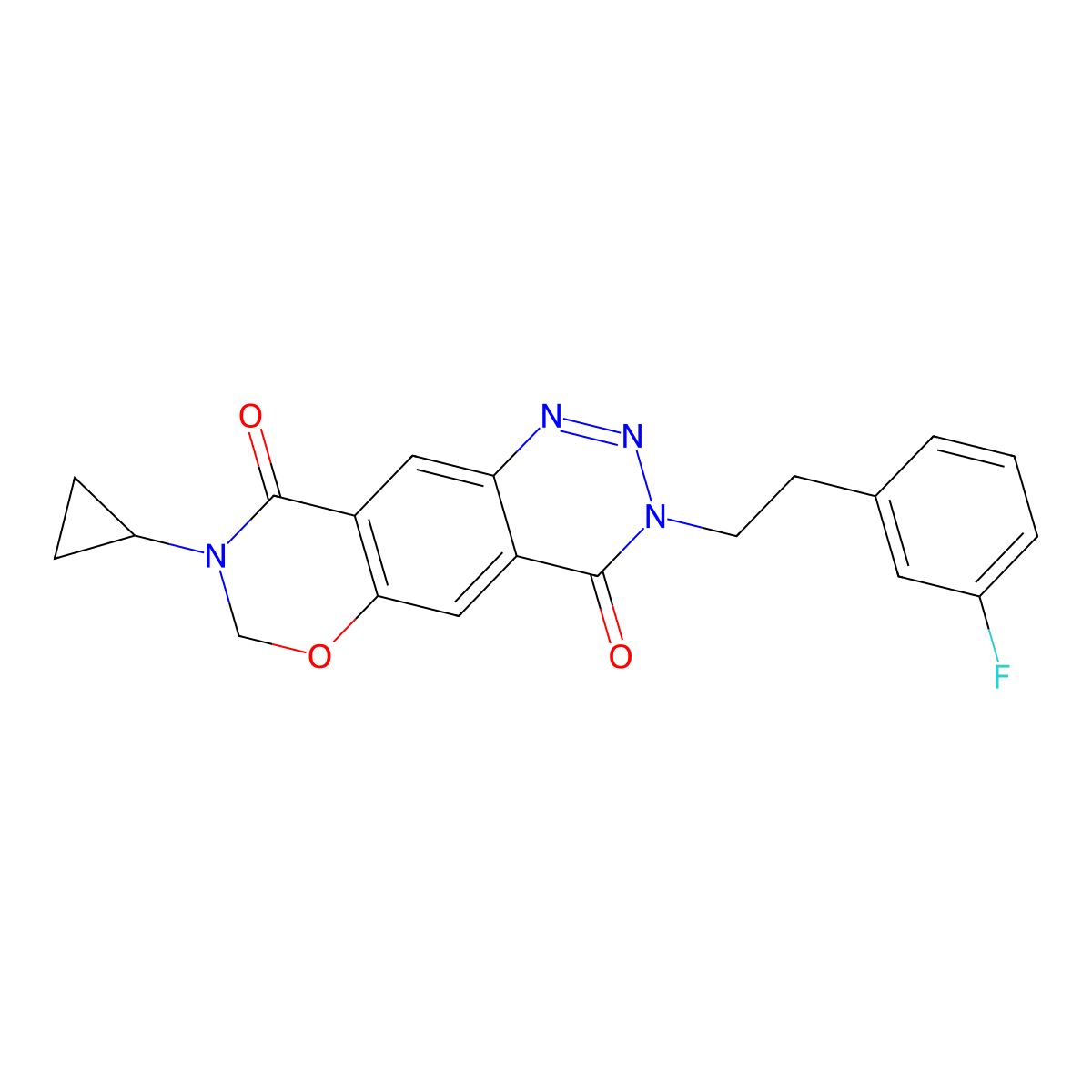 8-cyclopropyl-3-(2-(3-fluorophenyl)ethyl)-7,8-dihydro-3H-(1,3)oxazino(6,5-g)(1,2,3)benzotriazine-4,9-dione molecular structure, CAS 1038984-31-4