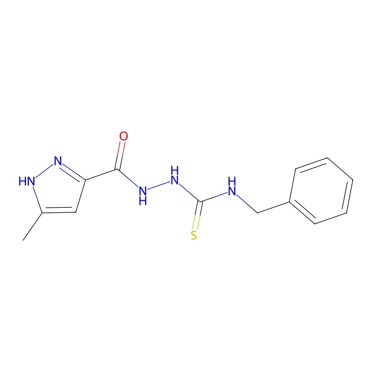 1-benzyl-3-[(5-methyl-1H-pyrazole-3-carbonyl)amino]thiourea molecular structure, CAS 1038990-17-8