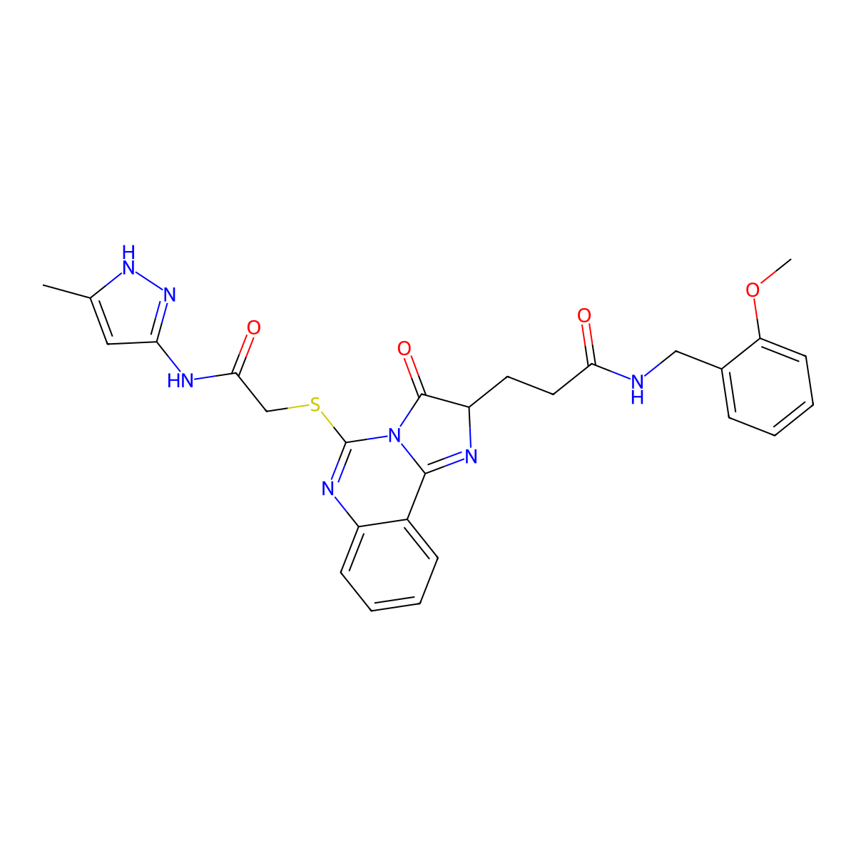 N-[(2-methoxyphenyl)methyl]-3-[5-({[(3-methyl-1H-pyrazol-5-yl)carbamoyl]methyl}sulfanyl)-3-oxo-2H,3H-imidazo[1,2-c]quinazolin-2-yl]propanamide molecular structure, CAS 1038993-38-2