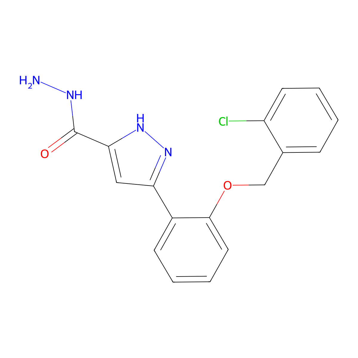 3-(2-((2-chlorobenzyl)oxy)phenyl)-1H-pyrazole-5-carbohydrazide molecular structure, CAS 1038995-97-9
