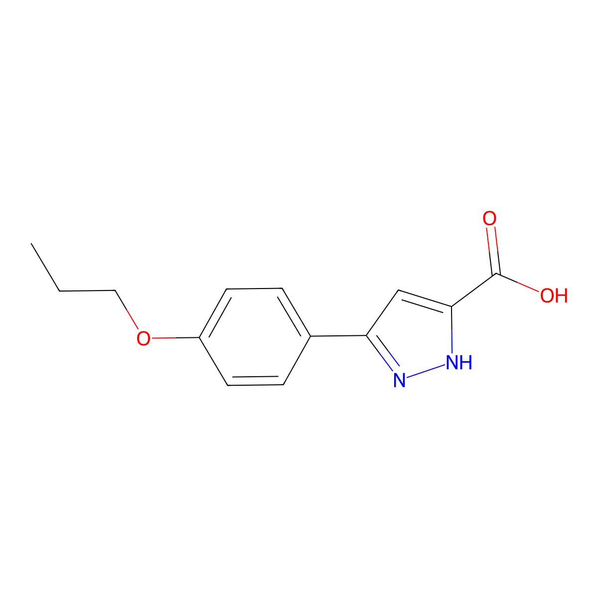 3-(4-propoxyphenyl)-1H-pyrazole-5-carboxylic acid molecular structure, CAS 1038997-35-1