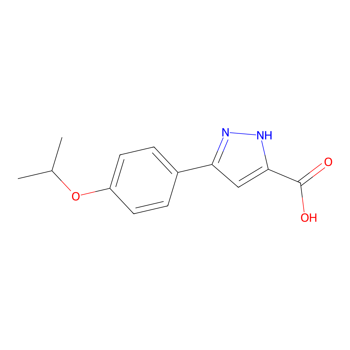 5-[4-(propan-2-yloxy)phenyl]-1H-pyrazole-3-carboxylic acid molecular structure, CAS 1038997-36-2