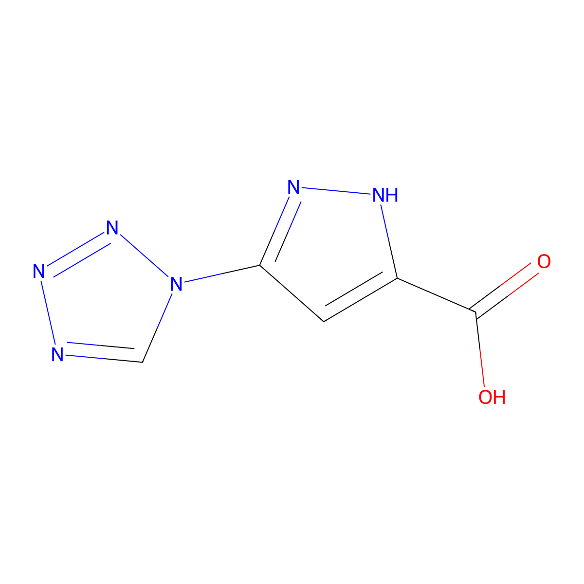 5-(1H-tetrazol-1-yl)-1H-pyrazole-3-carboxylic acid molecular structure, CAS 1039008-40-6