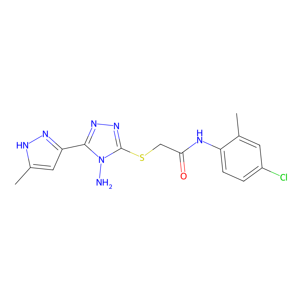 2-{[4-amino-5-(5-methyl-1H-pyrazol-3-yl)-4H-1,2,4-triazol-3-yl]sulfanyl}-N-(4-chloro-2-methylphenyl)acetamide molecular structure, CAS 1039012-12-8