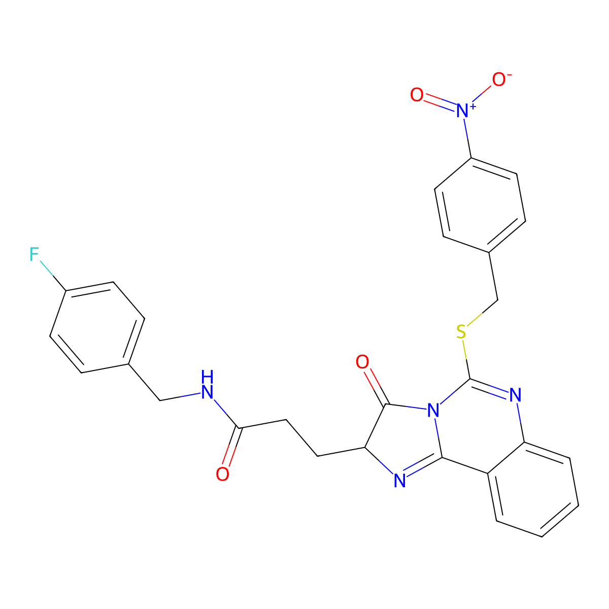 N-[(4-fluorophenyl)methyl]-3-(5-{[(4-nitrophenyl)methyl]sulfanyl}-3-oxo-2H,3H-imidazo[1,2-c]quinazolin-2-yl)propanamide molecular structure, CAS 1039013-53-0