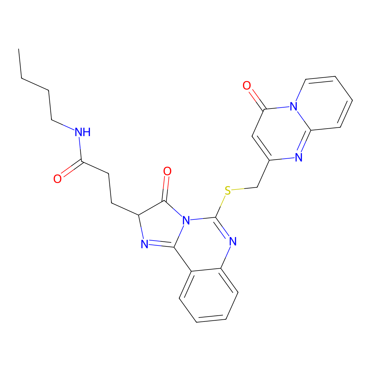 N-butyl-3-{3-oxo-5-[({4-oxo-4H-pyrido[1,2-a]pyrimidin-2-yl}methyl)sulfanyl]-2H,3H-imidazo[1,2-c]quinazolin-2-yl}propanamide molecular structure, CAS 1039040-98-6