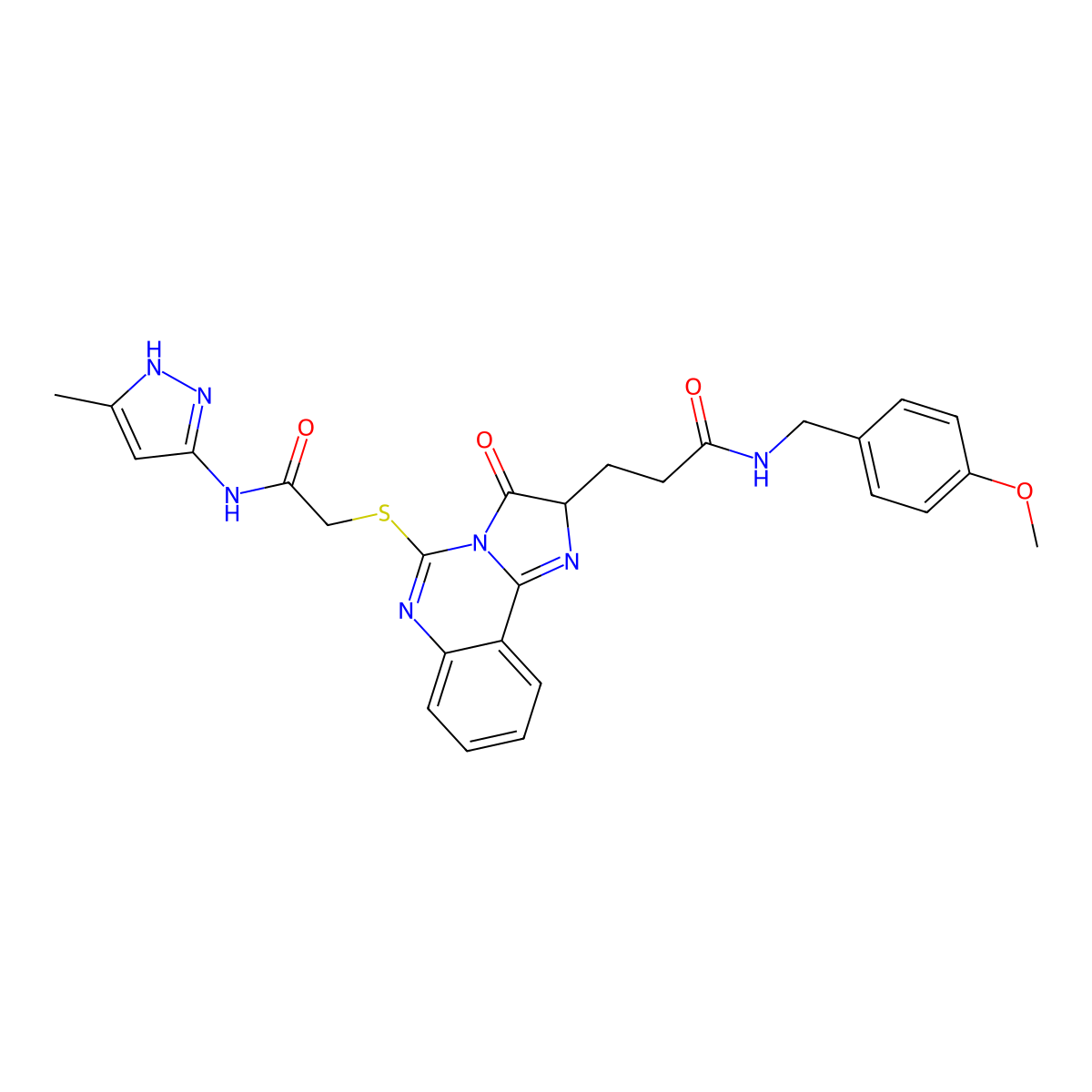 N-[(4-methoxyphenyl)methyl]-3-[5-({[(3-methyl-1H-pyrazol-5-yl)carbamoyl]methyl}sulfanyl)-3-oxo-2H,3H-imidazo[1,2-c]quinazolin-2-yl]propanamide molecular structure, CAS 1039041-38-7