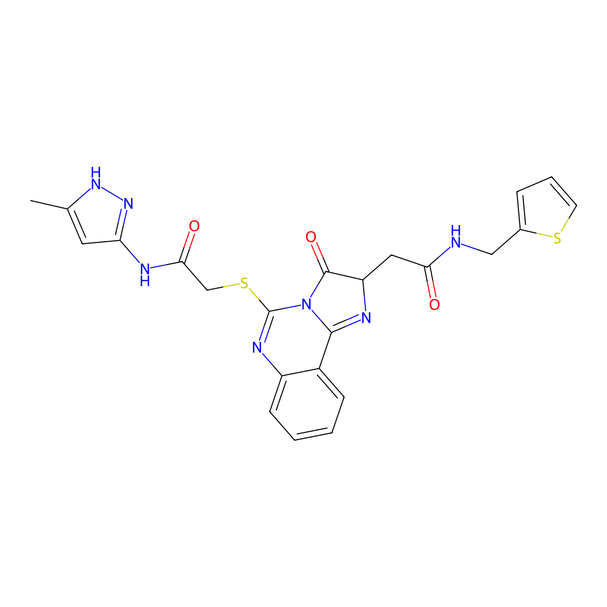 N-(3-methyl-1H-pyrazol-5-yl)-2-{[3-oxo-2-({[(thiophen-2-yl)methyl]carbamoyl}methyl)-2H,3H-imidazo[1,2-c]quinazolin-5-yl]sulfanyl}acetamide molecular structure, CAS 1039041-39-8