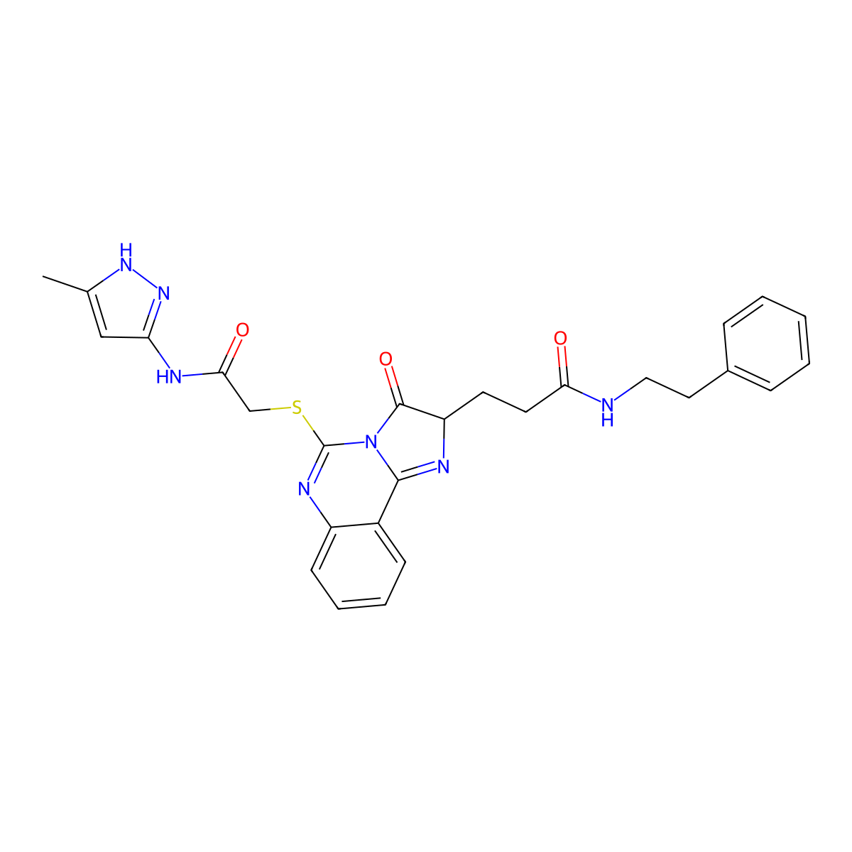 3-[5-({[(3-methyl-1H-pyrazol-5-yl)carbamoyl]methyl}sulfanyl)-3-oxo-2H,3H-imidazo[1,2-c]quinazolin-2-yl]-N-(2-phenylethyl)propanamide molecular structure, CAS 1039041-61-6
