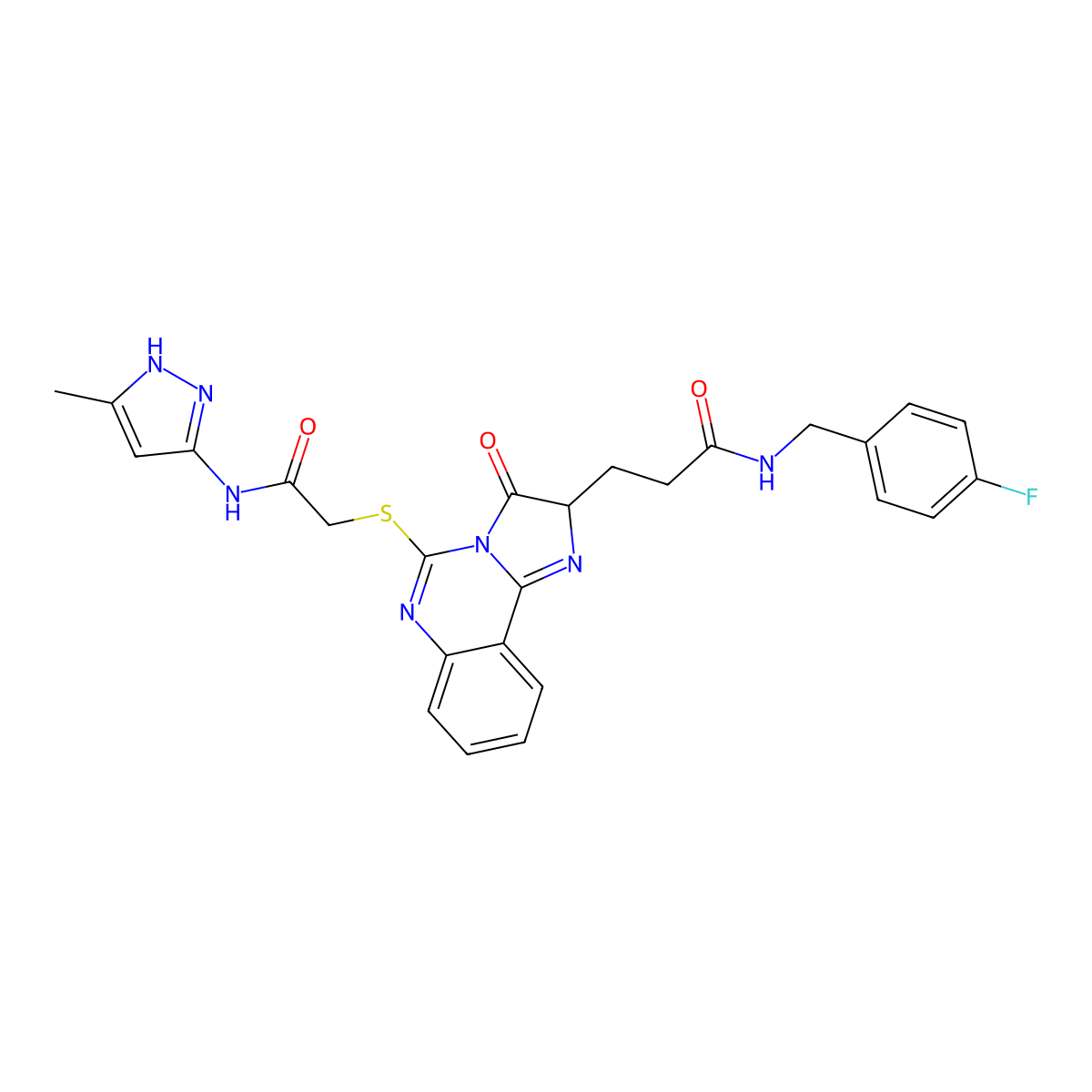 N-[(4-fluorophenyl)methyl]-3-[5-({[(3-methyl-1H-pyrazol-5-yl)carbamoyl]methyl}sulfanyl)-3-oxo-2H,3H-imidazo[1,2-c]quinazolin-2-yl]propanamide molecular structure, CAS 1039052-35-1