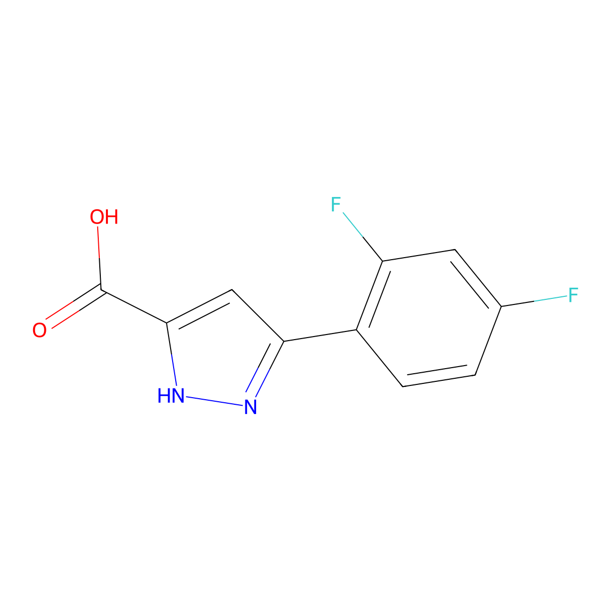 3-(2,4-difluorophenyl)-1H-pyrazole-5-carboxylic acid molecular structure, CAS 1039053-05-8