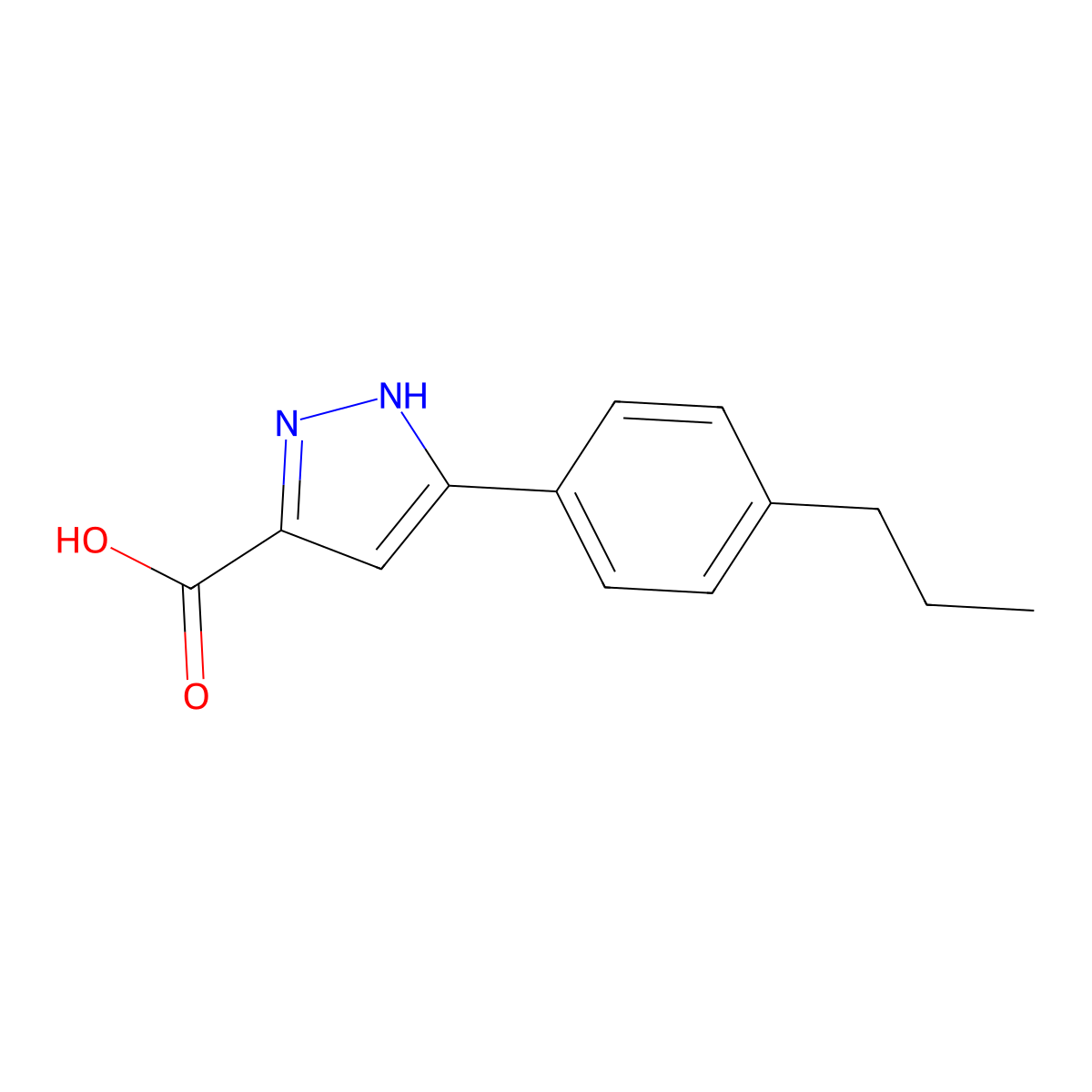 5-(4-Propylphenyl)-1H-pyrazole-3-carboxylic acid molecular structure, CAS 1039053-15-0