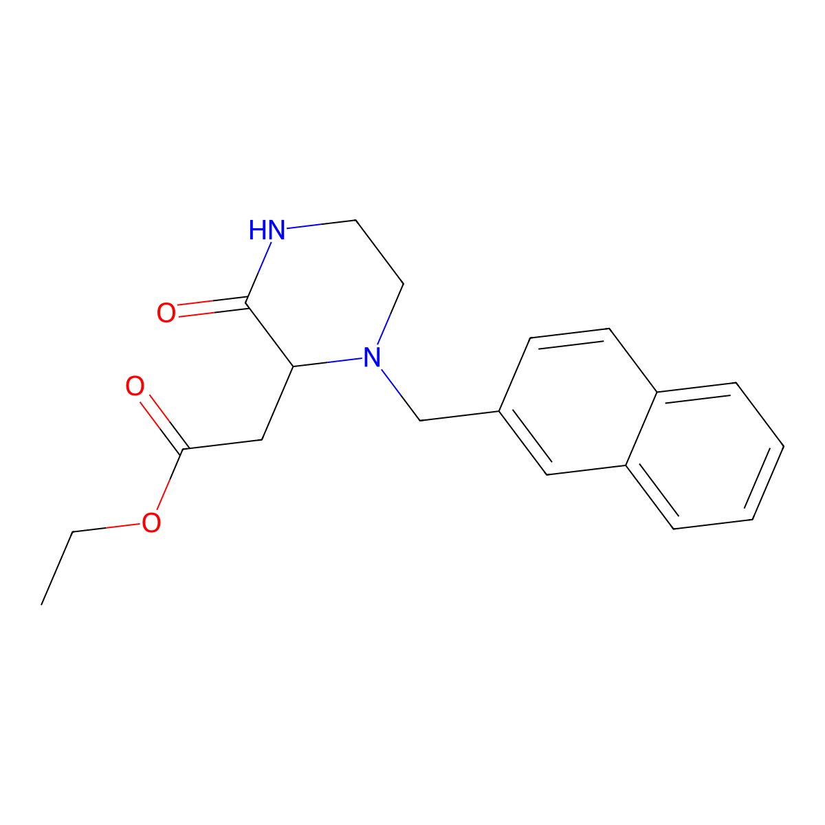 Ethyl [1-(naphthalen-2-ylmethyl)-3-oxopiperazin-2-yl]acetate molecular structure, CAS 1039069-19-6