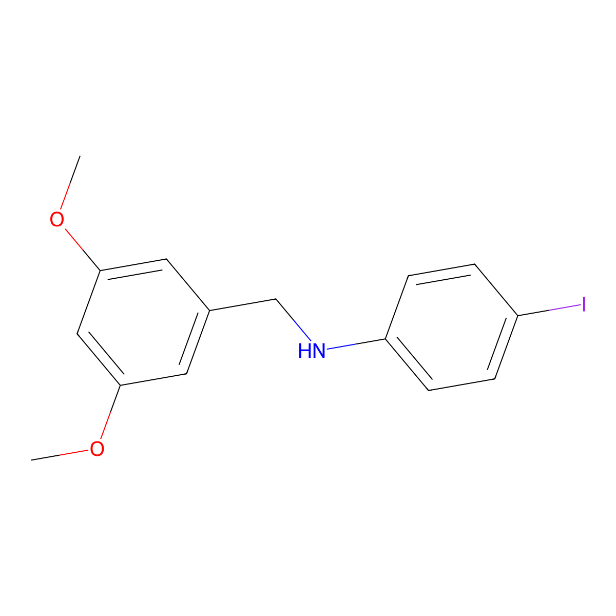 Benzenemethanamine, N-(4-iodophenyl)-3,5-dimethoxy- molecular structure, CAS 1039321-21-5