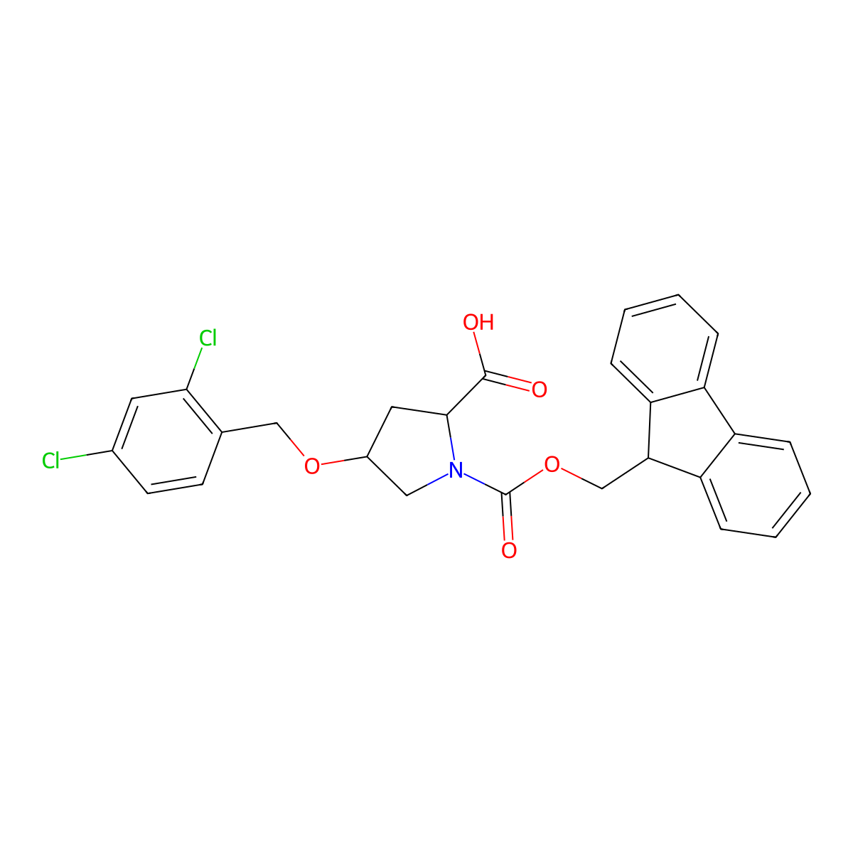 (2S,4R)-4-[(2,4-dichlorophenyl)methoxy]-1-(9H-fluoren-9-ylmethoxycarbonyl)pyrrolidine-2-carboxylic acid molecular structure, CAS 1039362-30-5