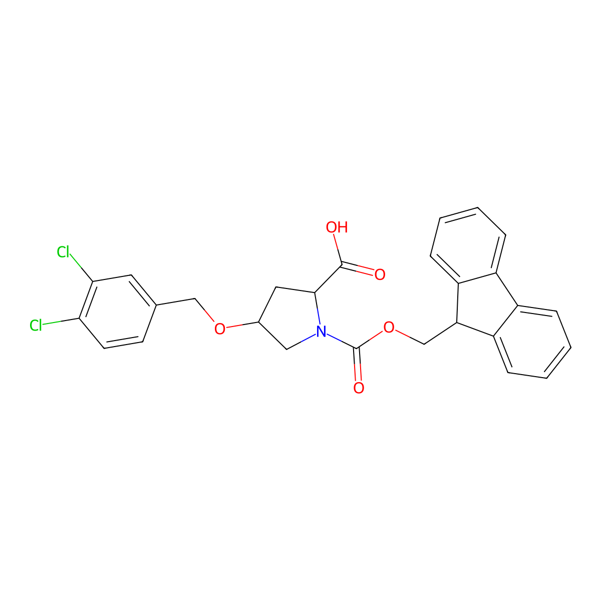 (2S,4R)-4-[(3,4-dichlorophenyl)methoxy]-1-(9H-fluoren-9-ylmethoxycarbonyl)pyrrolidine-2-carboxylic acid molecular structure, CAS 1039362-57-6