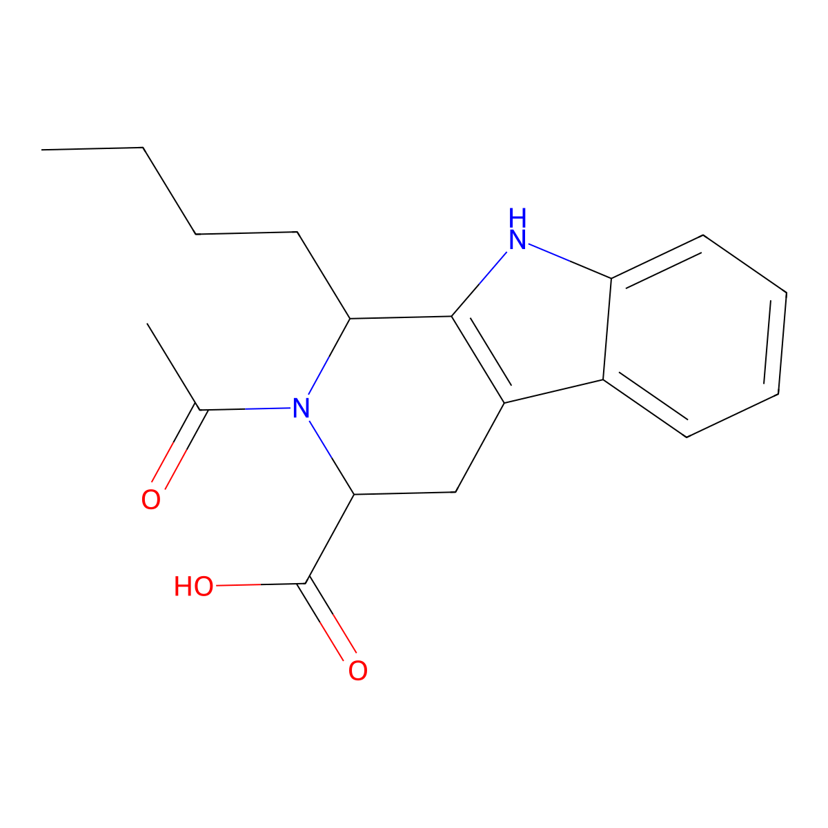 2-acetyl-1-butyl-2,3,4,9-tetrahydro-1H-beta-carboline-3-carboxylic acid molecular structure, CAS 1039366-26-1