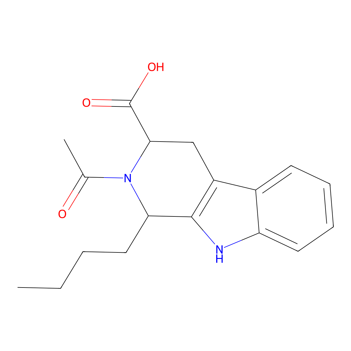 2-acetyl-1-butyl-2,3,4,9-tetrahydro-1H-beta-carboline-3-carboxylic acid molecular structure, CAS 1039366-26-1