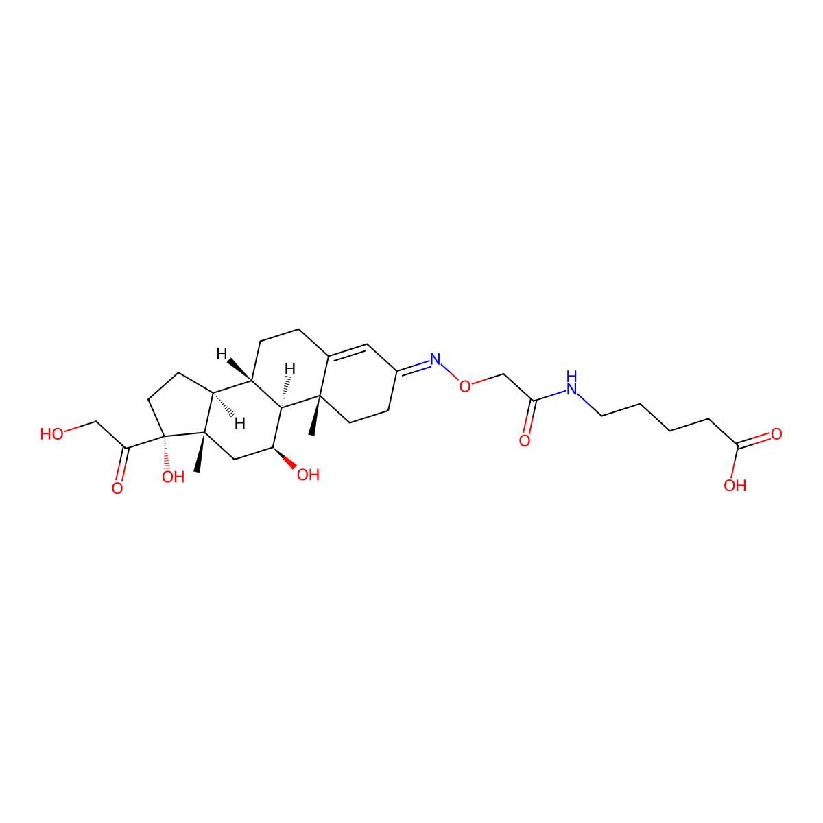 5-[[2-[[(8S,9S,10R,11S,13S,14S,17R)-11,17-dihydroxy-17-(2-hydroxyacetyl)-10,13-dimethyl-2,6,7,8,9,11,12,14,15,16-decahydro-1H-cyclopenta[a]phenanthren-3-ylidene]amino]oxyacetyl]amino]pentanoic acid molecular structure, CAS 1039432-97-7