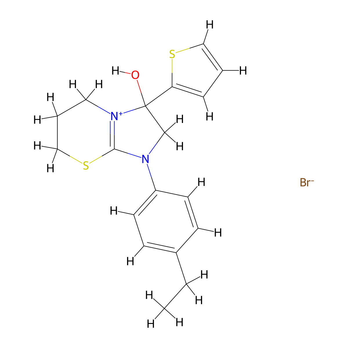 1-(4-ethylphenyl)-3-hydroxy-3-(thiophen-2-yl)-3,5,6,7-tetrahydro-2H-imidazo[2,1-b][1,3]thiazin-1-ium bromide molecular structure, CAS 1039433-03-8