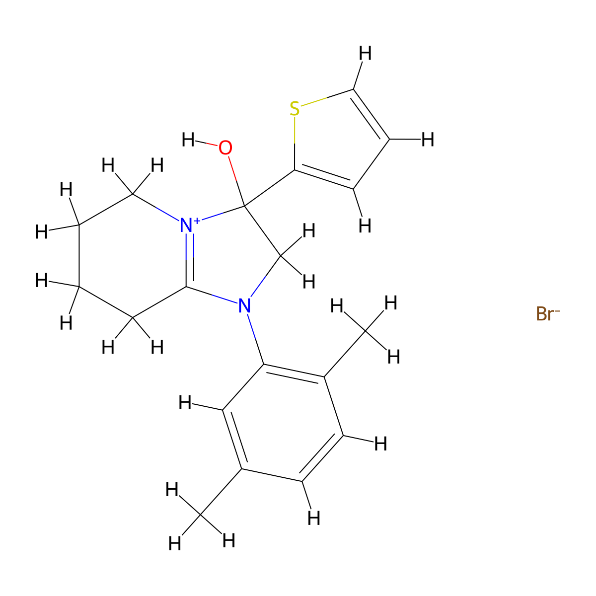 1-(2,5-Dimethylphenyl)-3-hydroxy-3-(thiophen-2-yl)-2,3,5,6,7,8-hexahydroimidazo[1,2-a]pyridin-1-ium bromide molecular structure, CAS 1039433-78-7