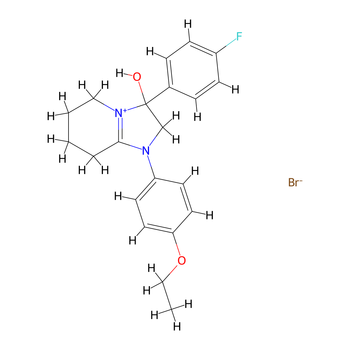 1-(4-Ethoxyphenyl)-3-(4-fluorophenyl)-3-hydroxy-2,3,5,6,7,8-hexahydroimidazo[1,2-a]pyridin-1-ium bromide molecular structure, CAS 1039433-92-5