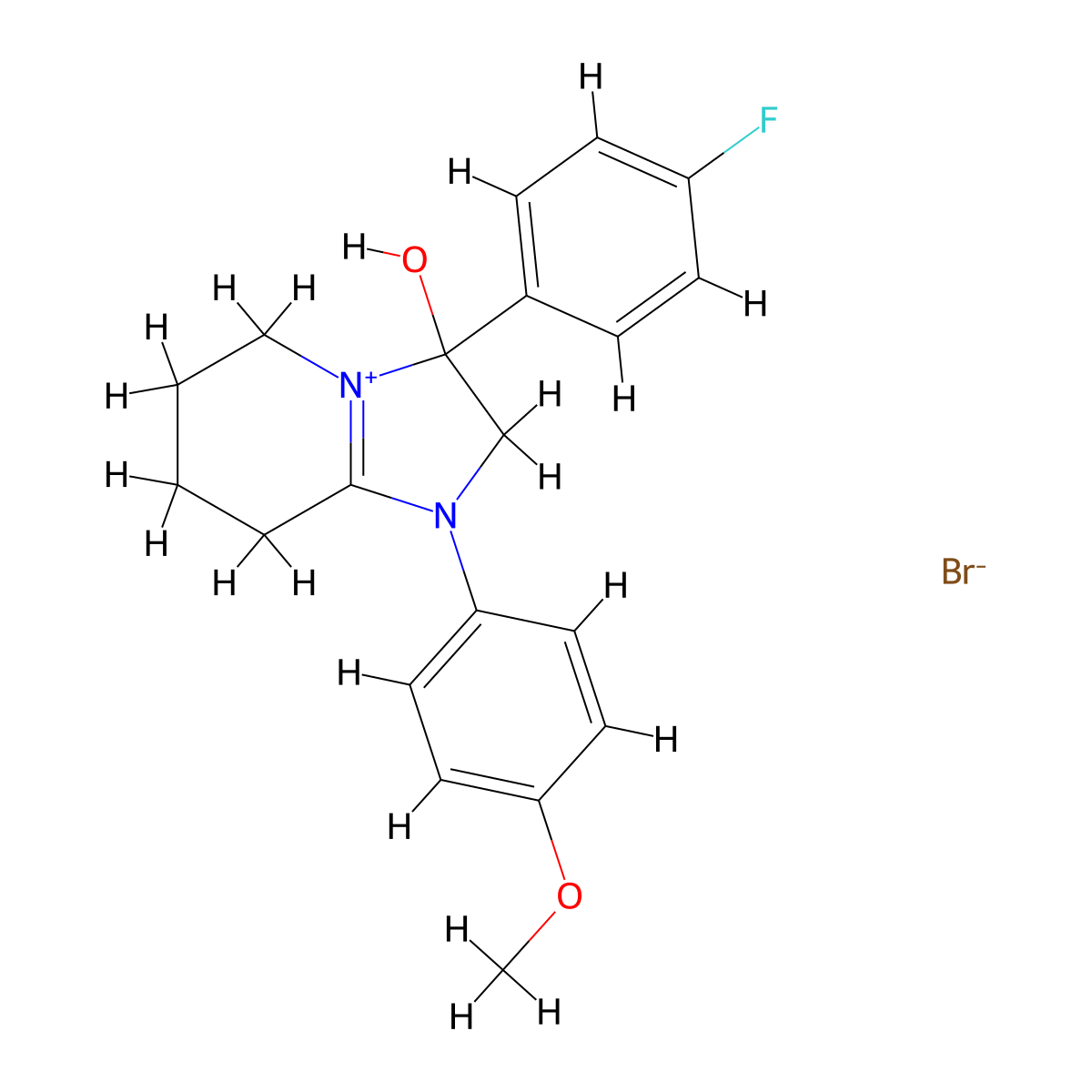 3-(4-Fluorophenyl)-3-hydroxy-1-(4-methoxyphenyl)-2,3,5,6,7,8-hexahydroimidazo[1,2-a]pyridin-1-ium bromide molecular structure, CAS 1039434-13-3