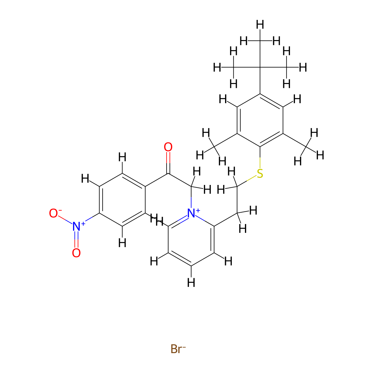 2-[2-(4-tert-Butyl-2,6-dimethyl-phenylsulfanyl)-ethyl]-1-[2-(4-nitro-phenyl)-2-oxo-ethyl]-pyridinium molecular structure, CAS 1039554-10-3