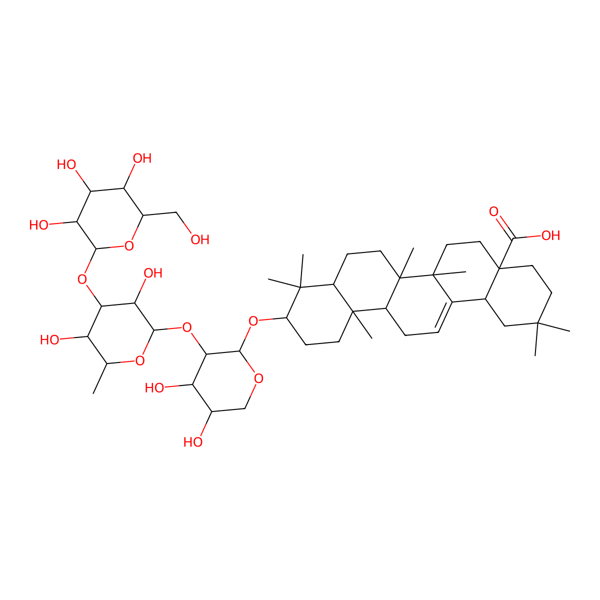 (4aS,6aR,6aS,6bR,8aR,10S,12aR,14bS)-10-[(2S,3R,4S,5S)-3-[(2S,3R,4R,5S,6S)-3,5-dihydroxy-6-methyl-4-[(2S,3R,4S,5S,6R)-3,4,5-trihydroxy-6-(hydroxymethyl)oxan-2-yl]oxyoxan-2-yl]oxy-4,5-dihydroxyoxan-2-yl]oxy-2,2,6a,6b,9,9,12a-heptamethyl-1,3,4,5,6,6a,7,8,8a,10,11,12,13,14b-tetradecahydropicene-4a-carboxylic acid molecular structure, CAS 103956-33-8