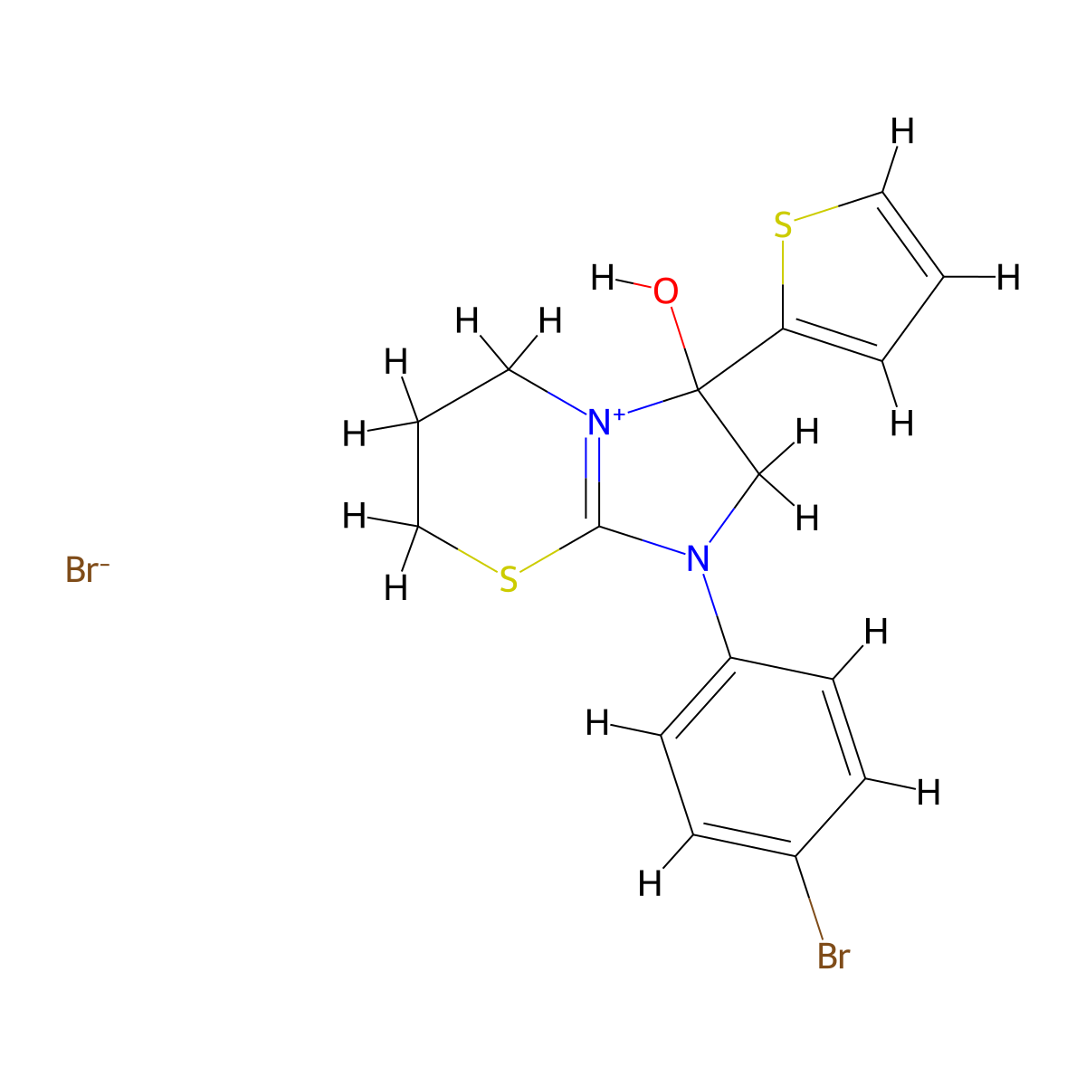 1-(4-bromophenyl)-3-hydroxy-3-(thiophen-2-yl)-3,5,6,7-tetrahydro-2H-imidazo[2,1-b][1,3]thiazin-1-ium bromide molecular structure, CAS 1039631-19-0