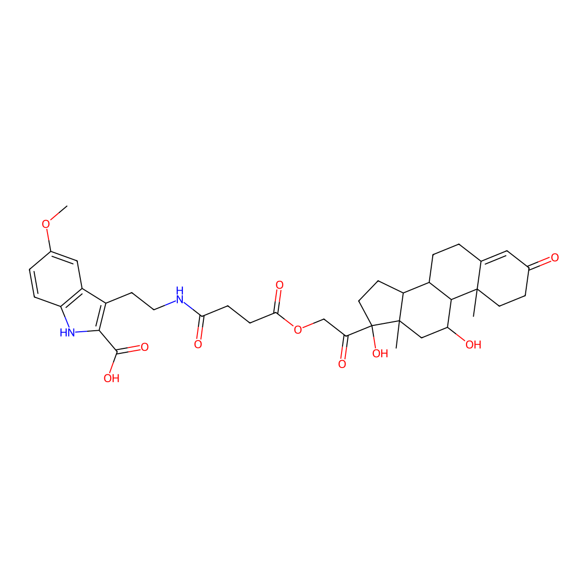 3-[2-[[4-[2-[(8S,9S,10R,11S,13S,14S,17R)-11,17-dihydroxy-10,13-dimethyl-3-oxo-2,6,7,8,9,11,12,14,15,16-decahydro-1H-cyclopenta[a]phenanthren-17-yl]-2-oxoethoxy]-4-oxobutanoyl]amino]ethyl]-5-methoxy-1H-indole-2-carboxylic acid molecular structure, CAS 1039746-00-3