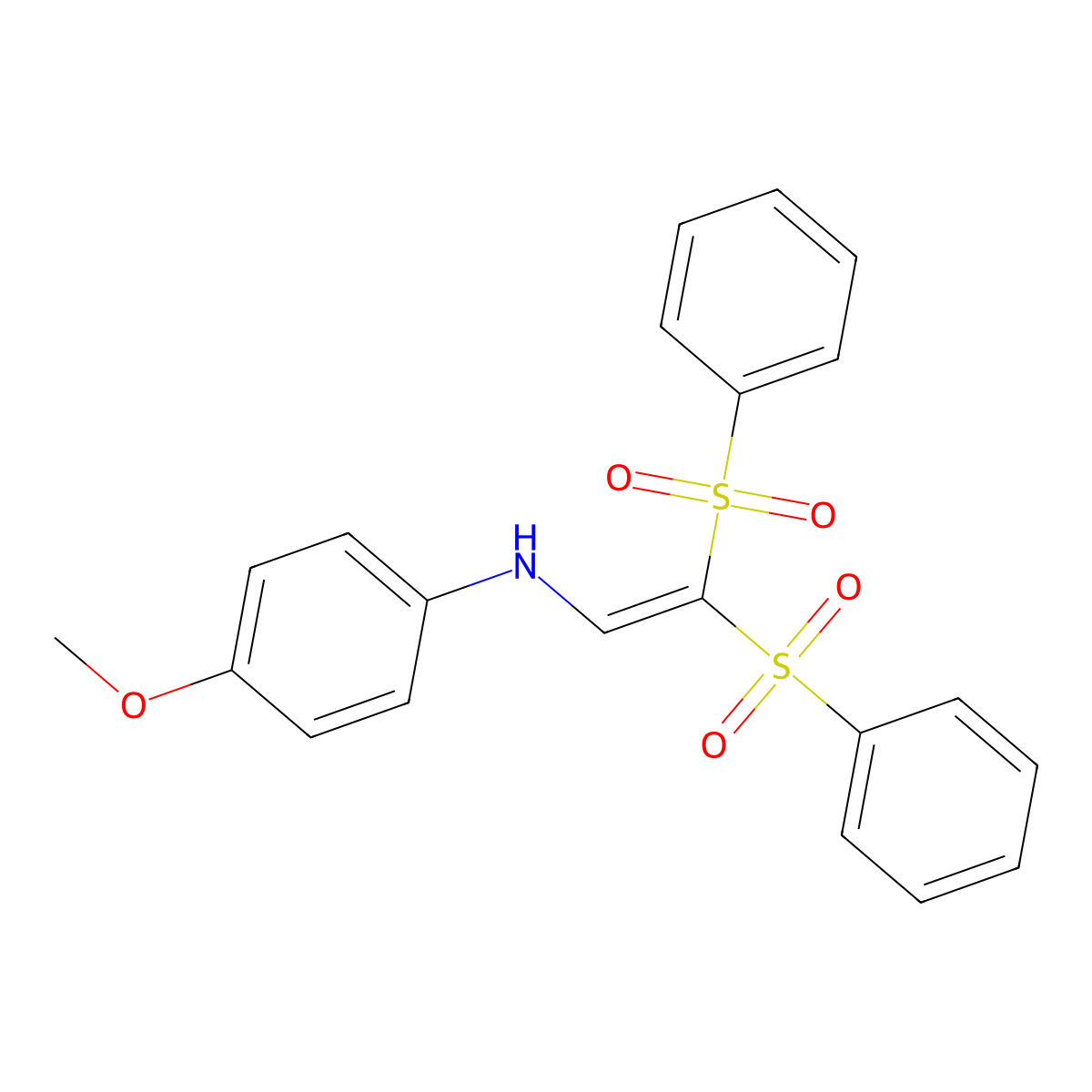 N-[2,2-bis(benzenesulfonyl)ethenyl]-4-methoxyaniline molecular structure, CAS 103975-54-8