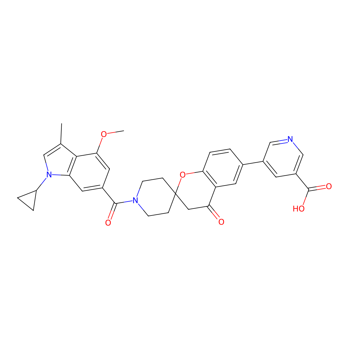 5-[1'-(1-cyclopropyl-4-methoxy-3-methylindole-6-carbonyl)-4-oxospiro[3H-chromene-2,4'-piperidine]-6-yl]pyridine-3-carboxylic acid molecular structure, CAS 1039758-22-9