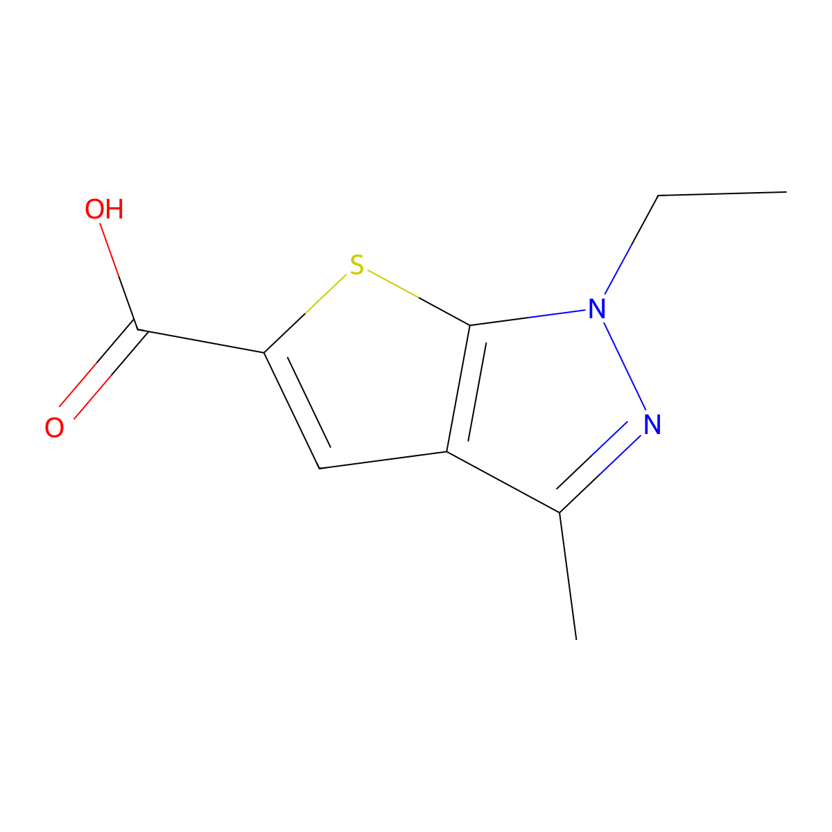 1-Ethyl-3-methyl-1H-thieno[2,3-C]pyrazole-5-carboxylic acid molecular structure, CAS 1039758-64-9