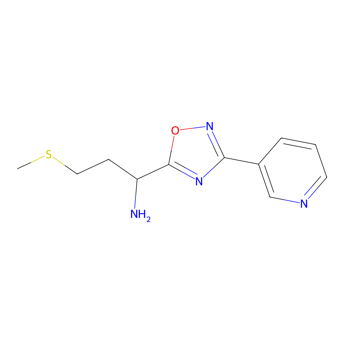 3-(Methylthio)-1-(3-(pyridin-3-yl)-1,2,4-oxadiazol-5-yl)propan-1-amine molecular structure, CAS 1039815-72-9