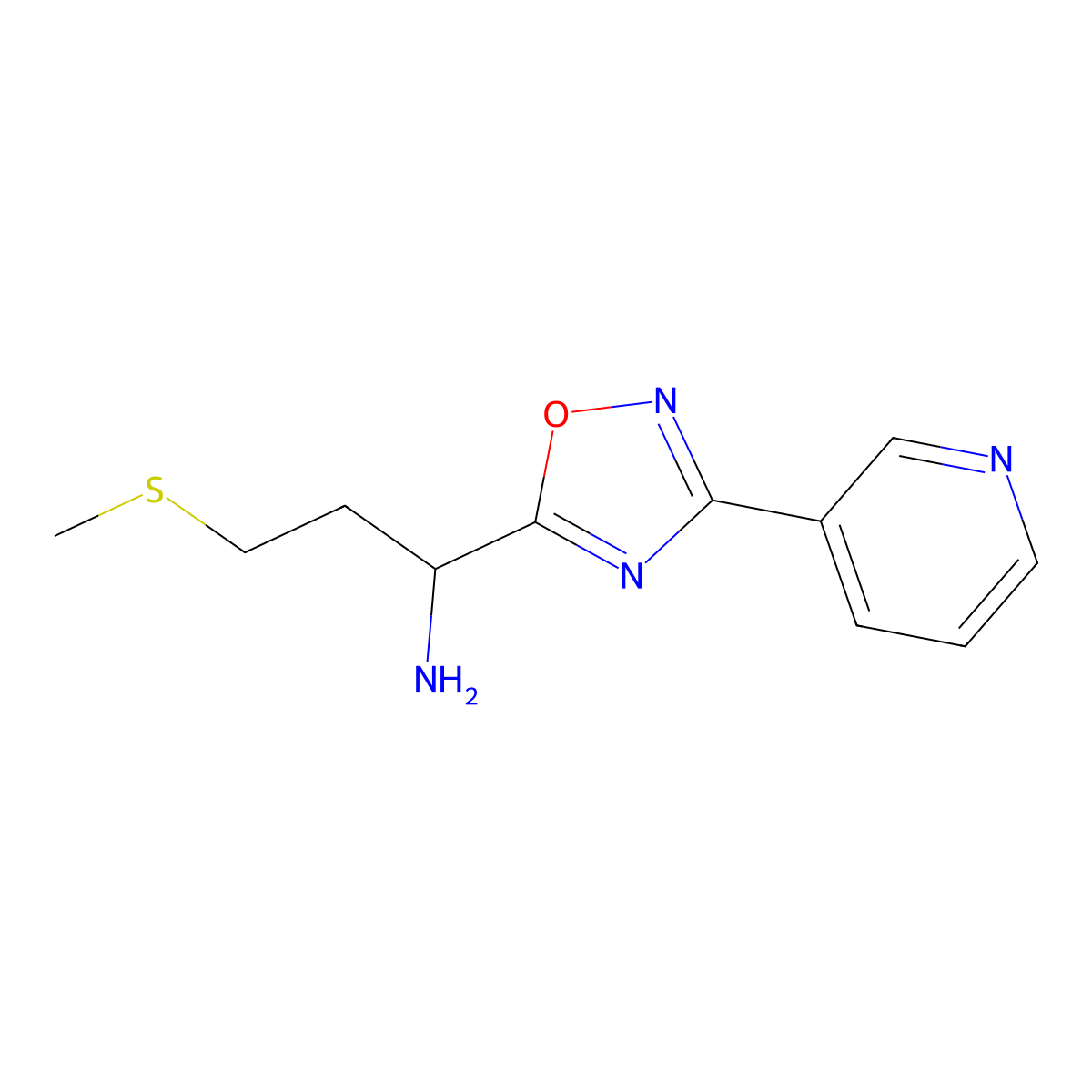 3-(Methylthio)-1-(3-(pyridin-3-yl)-1,2,4-oxadiazol-5-yl)propan-1-amine molecular structure, CAS 1039815-72-9